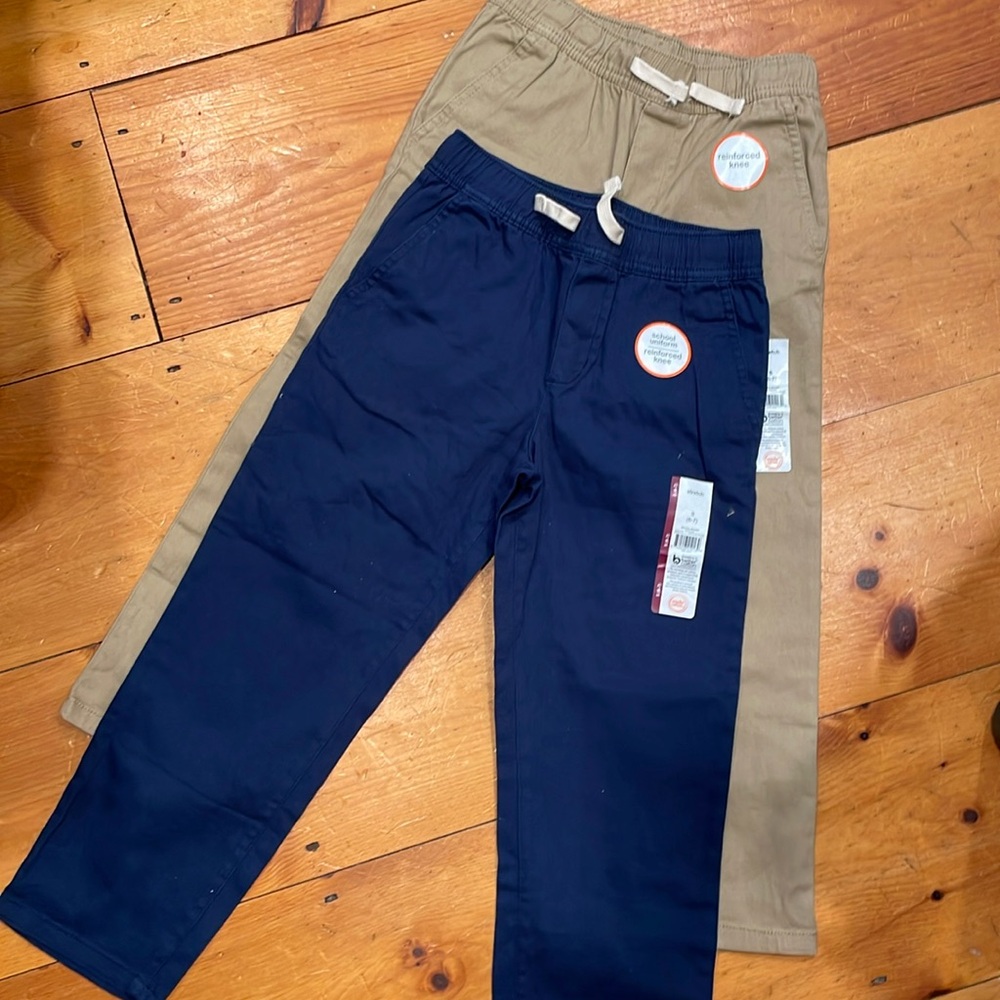 New Wonder Nation Pant 2 pair Khaki Navy Blue Pull on Adjustable waist 6/7